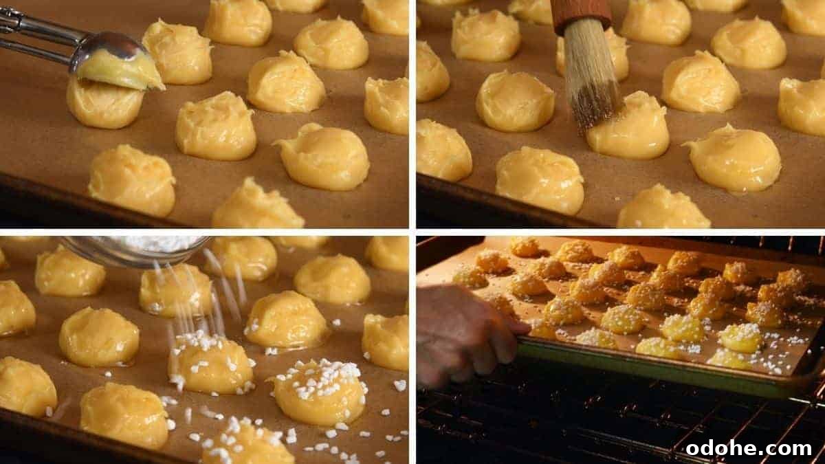 scooping glazing and baking chouquette dough