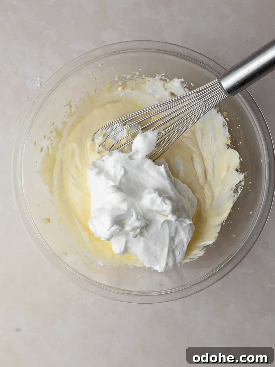 whipped egg whites folded into egg yolks