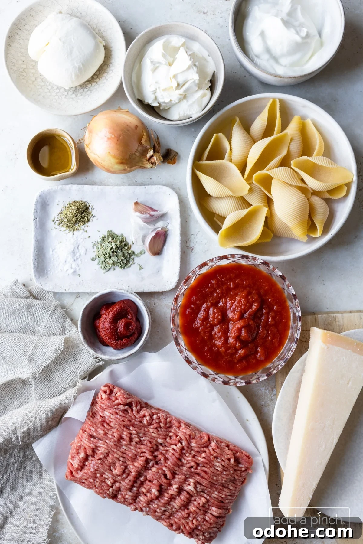 Ingredients used to make stuffed shells recipe
