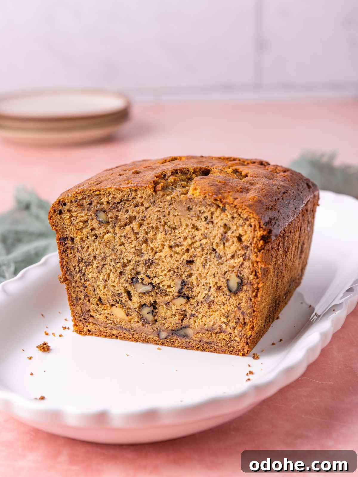 Bread with nuts showing the crumb texture.