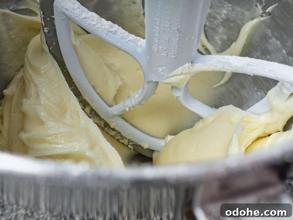 beating cream cheese mixture in stainless steel bowl.