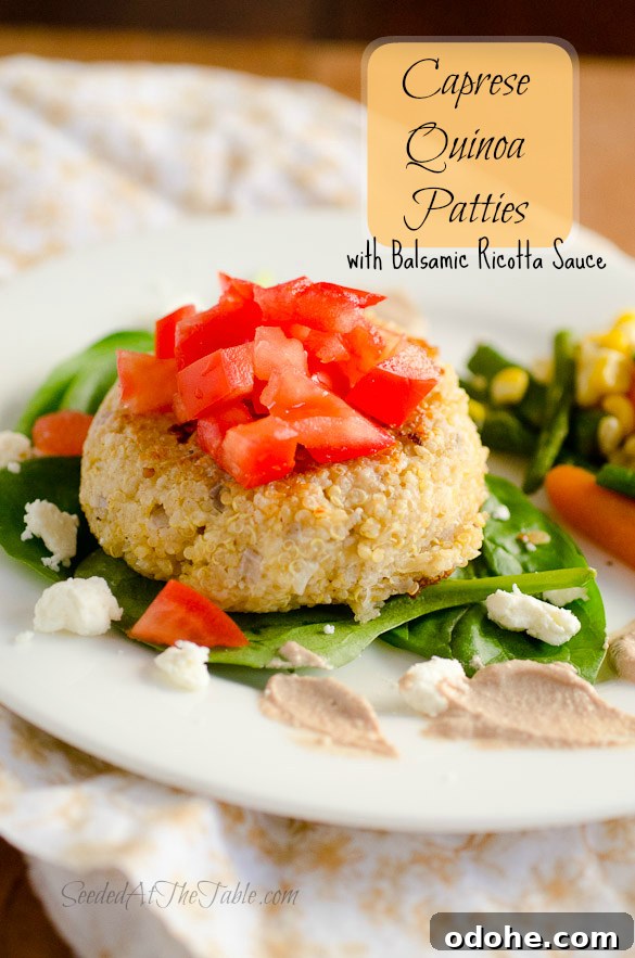 Caprese Quinoa Patties with Creamy Balsamic Ricotta Dip 2 Caprese Quinoa Patties with Balsamic Ricotta Sauce by SeededAtTheTable.com
