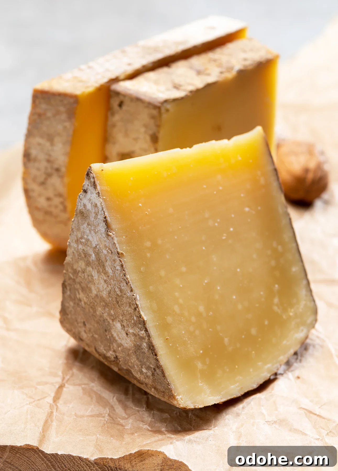 Wedges of aged French Comté cheese, a nutty-flavored, creamy cheese that's excellent in quiches and French Onion Soup // FoodNouveau.com