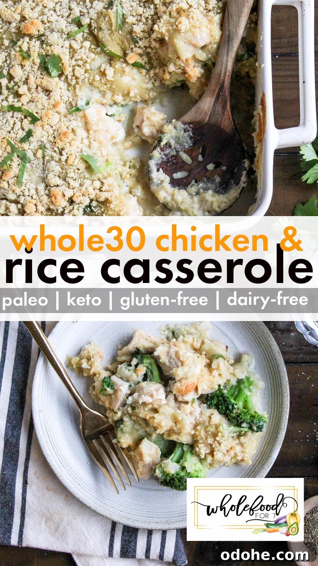 Whole30 Chicken & Cauliflower Rice Casserole Recipe 2 Whole30 Chicken and Rice Casserole - Paleo, Keto, gluten-free, dairy-free, egg-free, with nut-free option. EASY, family-friendly, budget-friendly, and freezer-friendly!