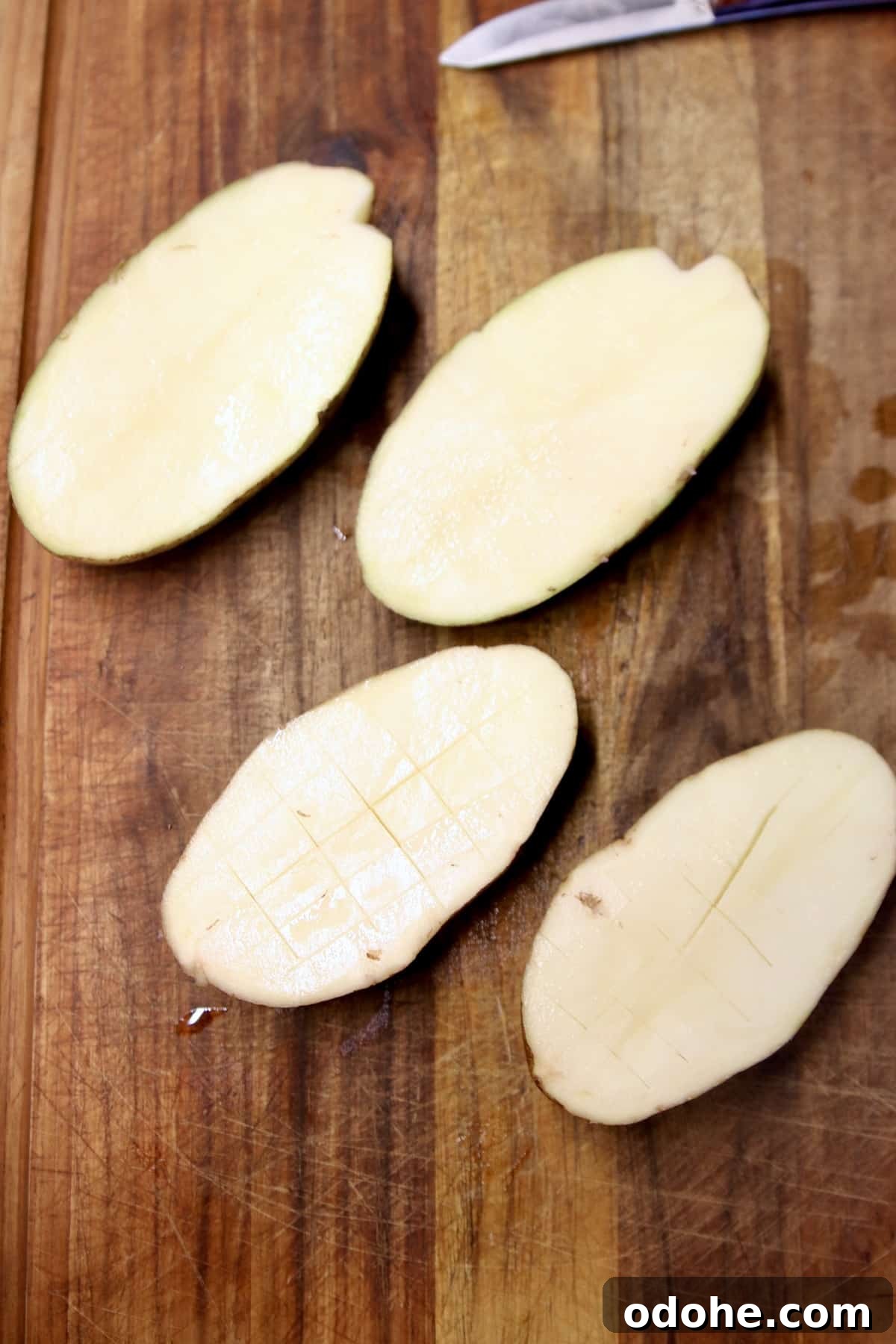 2 potatoes cut in half.