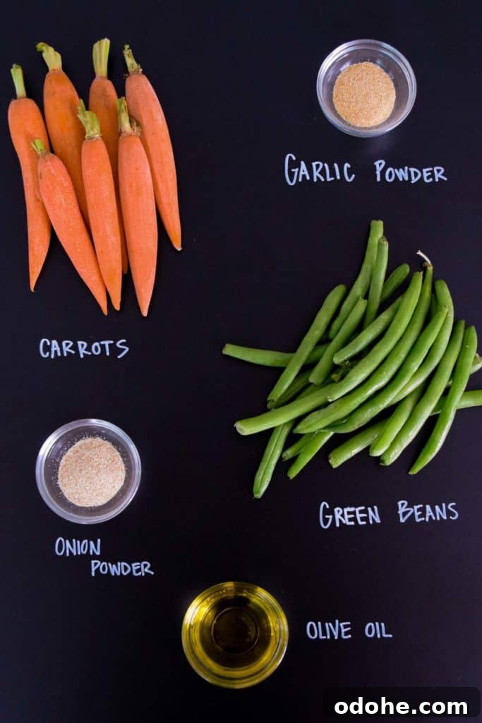 Sautéed Carrots and Green Beans with Garlic and Herbs 4 overhead shot of ingredients on chalkboard