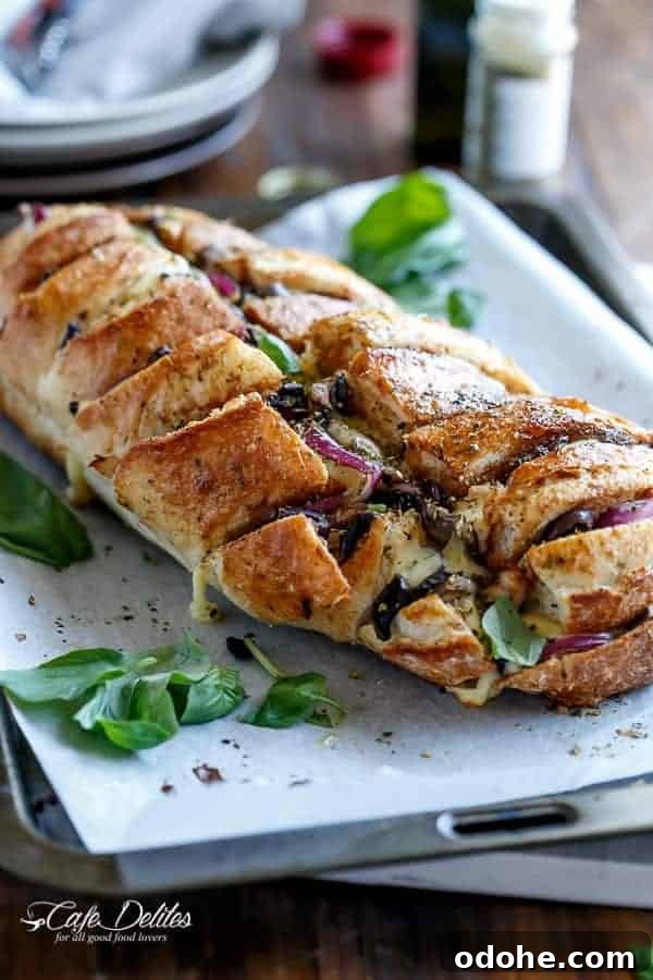 Smoky BBQ Chicken-Stuffed Bread Recipe: Savory Pull-Apart Loaf 2 Top view image of Barbecue Chicken Pizza Stuffed Bread