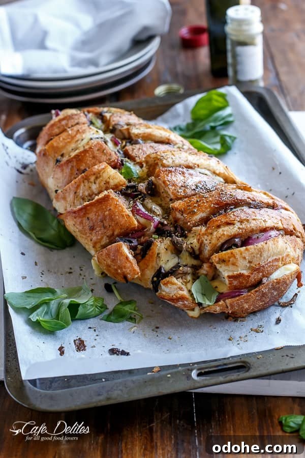Smoky BBQ Chicken-Stuffed Bread Recipe: Savory Pull-Apart Loaf 12 Top view image of Barbecue Chicken Pizza Stuffed Bread
