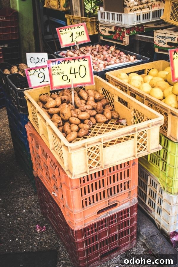 Central Market Athens: 10 Compelling Reasons to Visit the Varvakeios Food Market 11 Potatoes at the Central Market in Athens Greece.