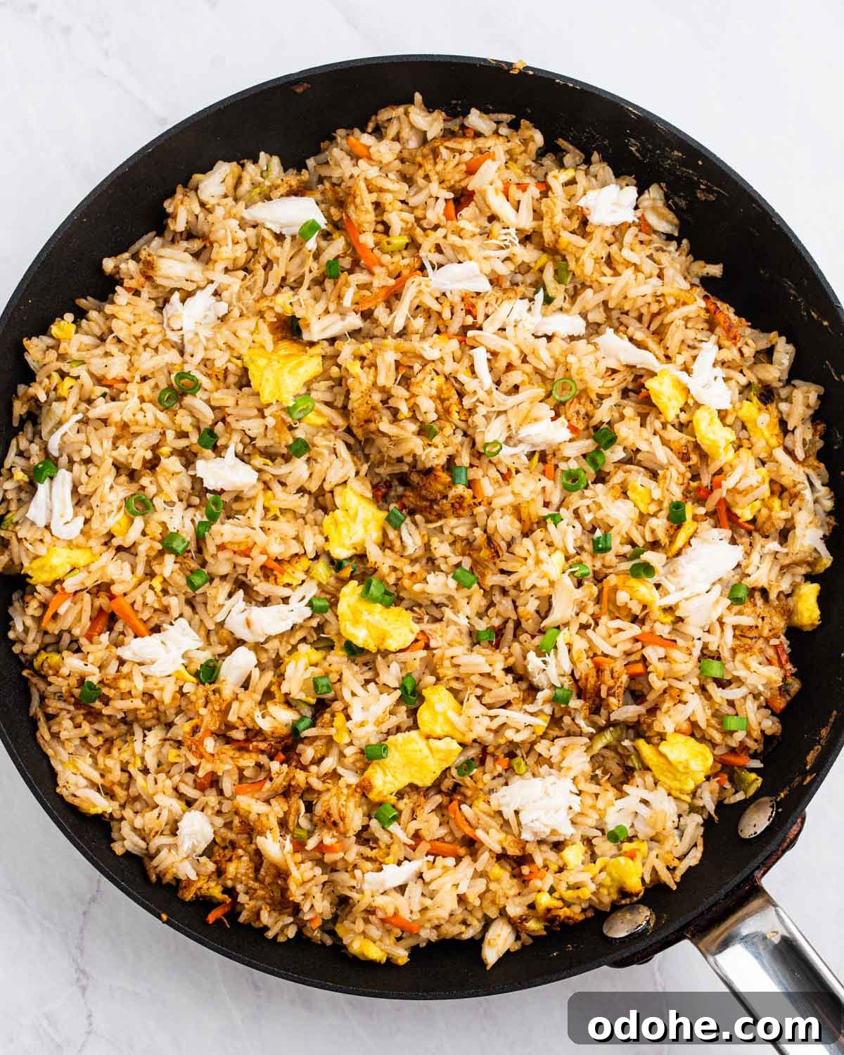 Pan of crab fried rice.