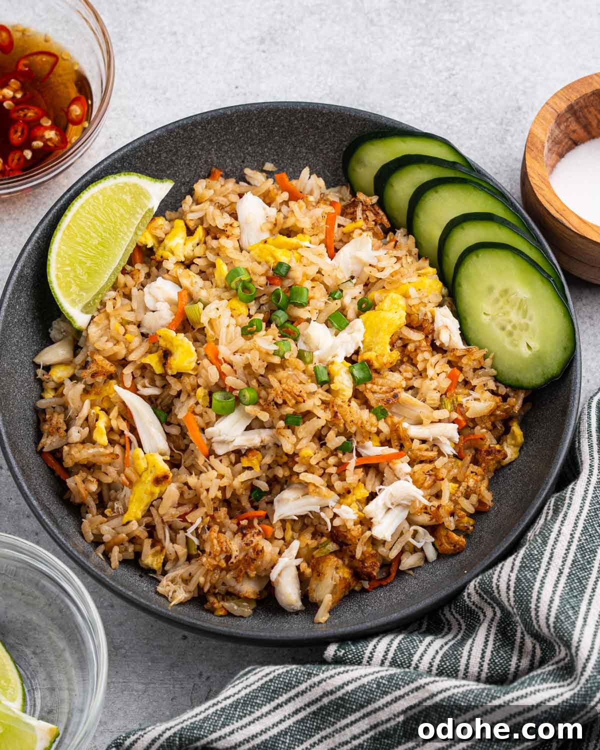 Plate of crab fried rice.