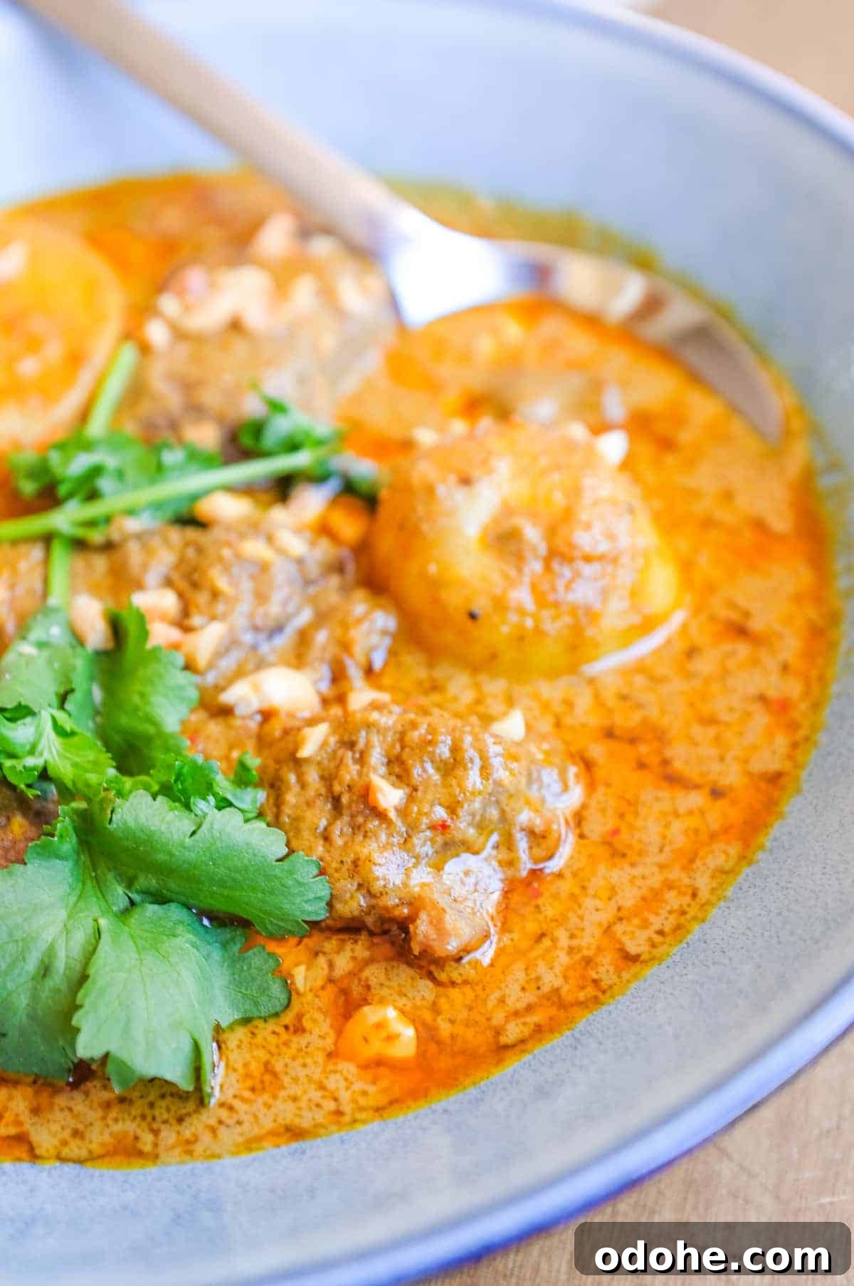 Thai Beef Massaman Curry | cookeatworld.com A bowl of Thai Beef Massaman Curry