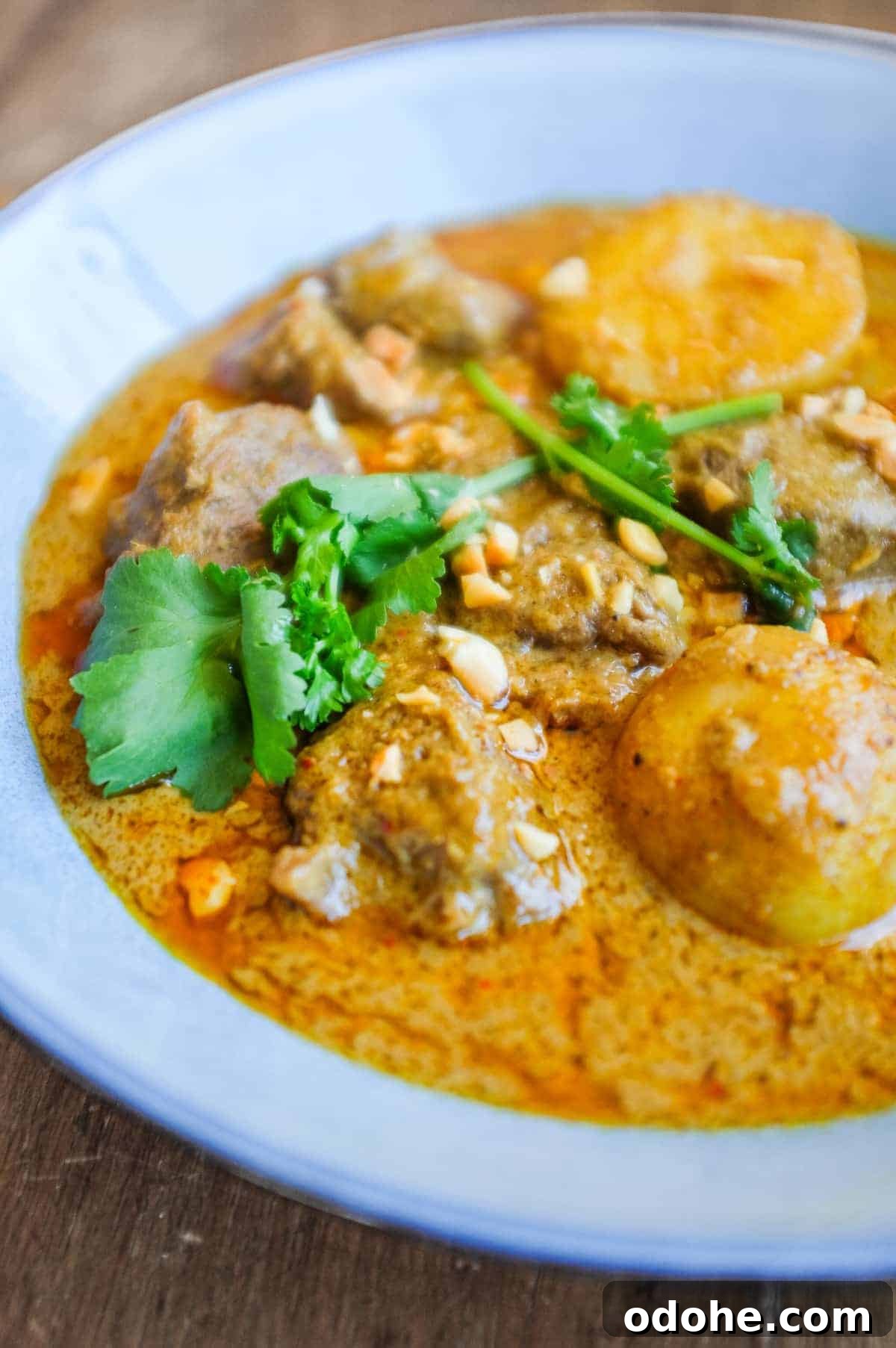 Thai Beef Massaman Curry | cookeatworld.com A bowl of Thai Beef Massaman Curry