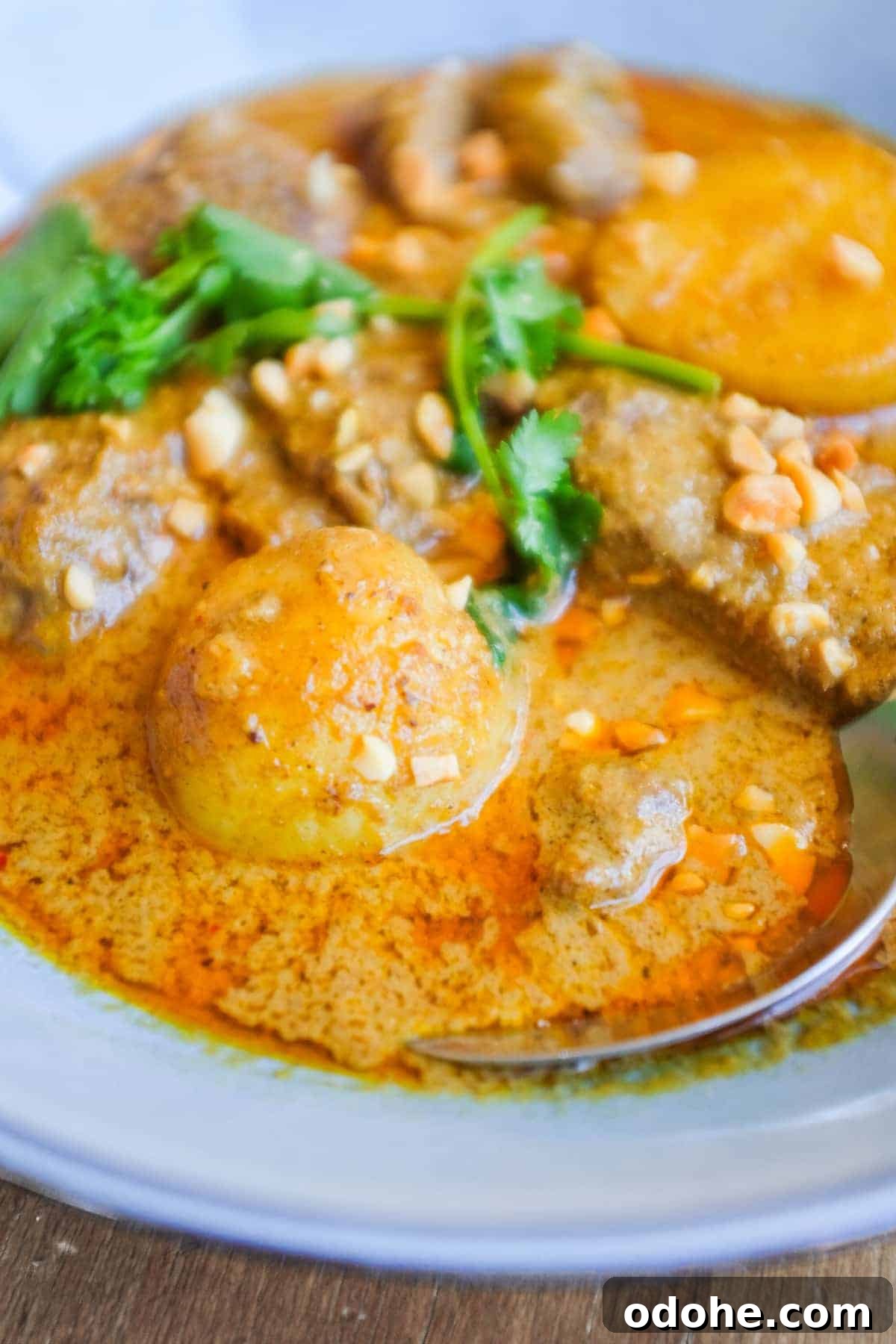 Thai Beef Massaman Curry | cookeatworld.com A bowl of Thai Beef Massaman Curry