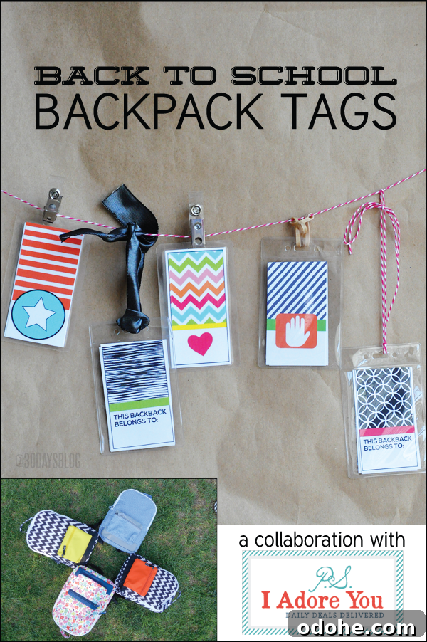 Printable Backpack Name Tags for School and Kids 2 Printable Backpack Tags with PS I Adore You www.thirtyhandmadedays.com