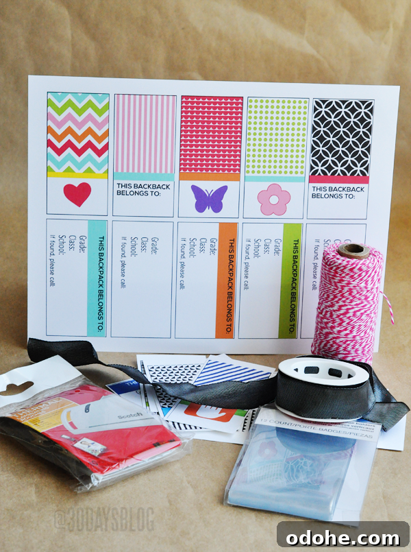 Printable Backpack Name Tags for School and Kids 3 Tags Supplies www.thirtyhandmadedays.com