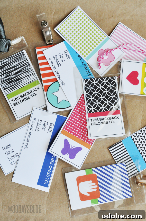 Printable Backpack Name Tags for School and Kids 4 Printable Tags from www.thirtyhandmadedays.com