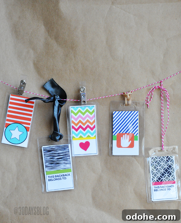 Printable Backpack Name Tags for School and Kids 6 Printable Tags - 5 for girls & 5 for boys www.thirtyhandmadedays.com
