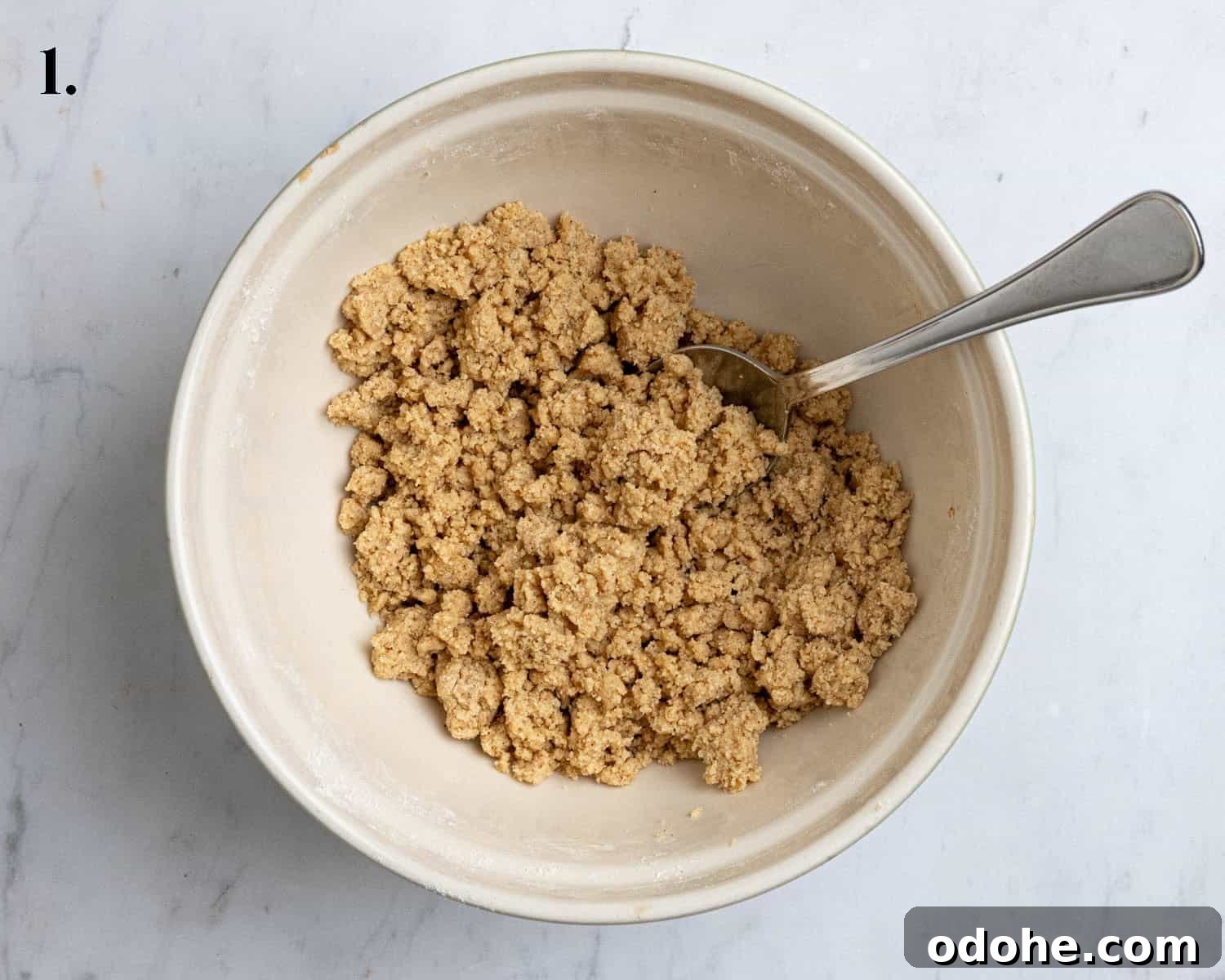 Step 1, the streusel topping in a bowl.