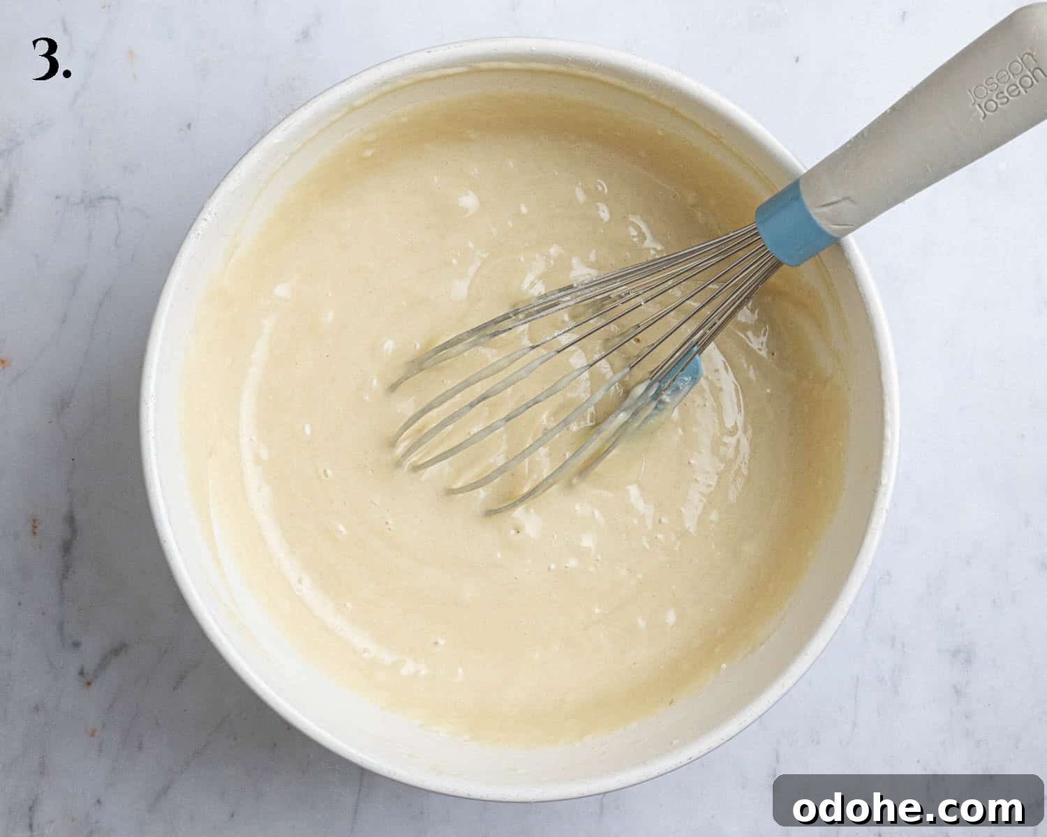 Step 3, the cake batter in a bowl.