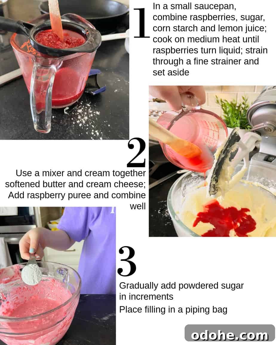 Homemade Lemon Raspberry Twinkies Recipe 5 Three process images for making the filling.