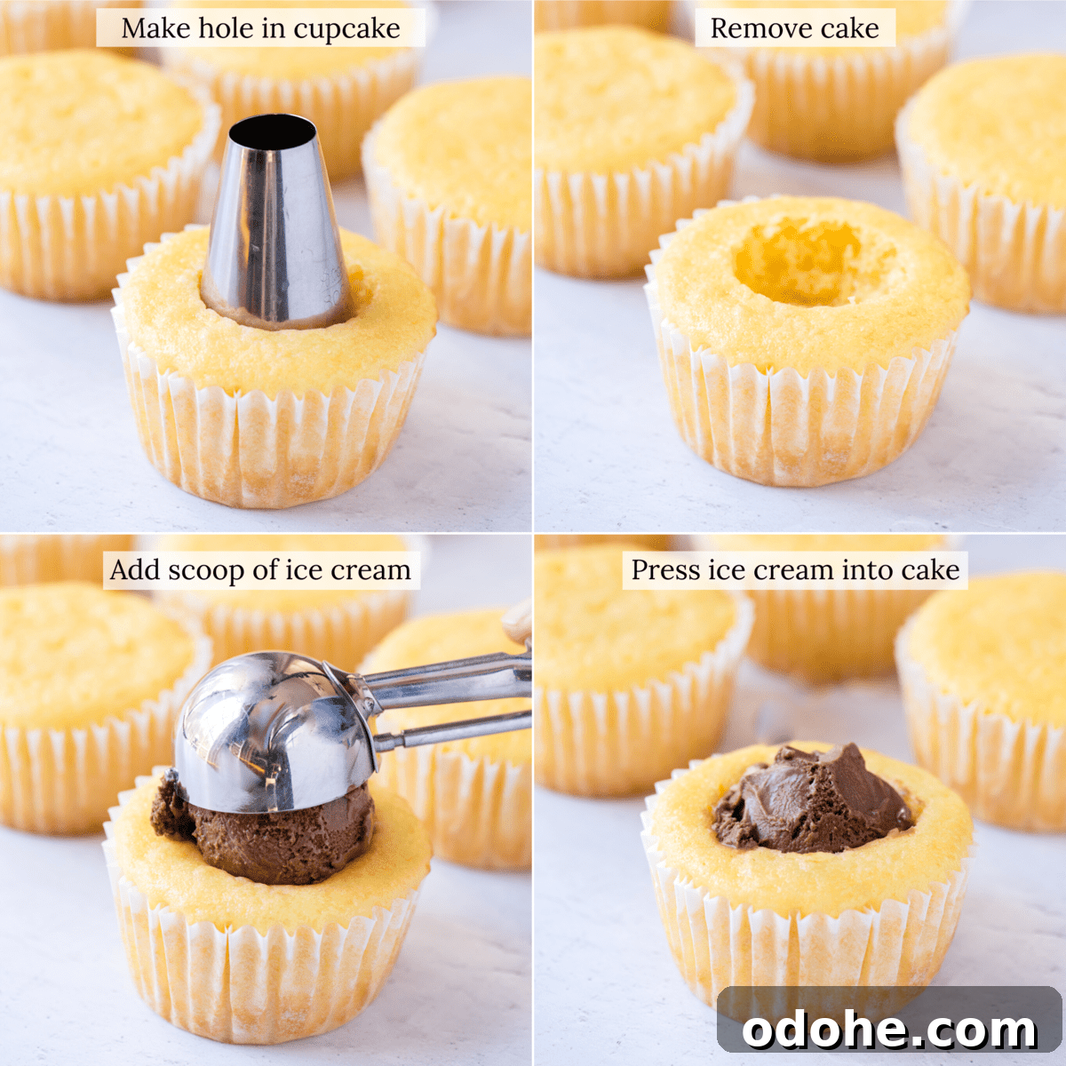 Ice Cream Cupcakes Recipe: Creamy No-Bake Dessert Cups 5 how to make a hole in a cupcake collage