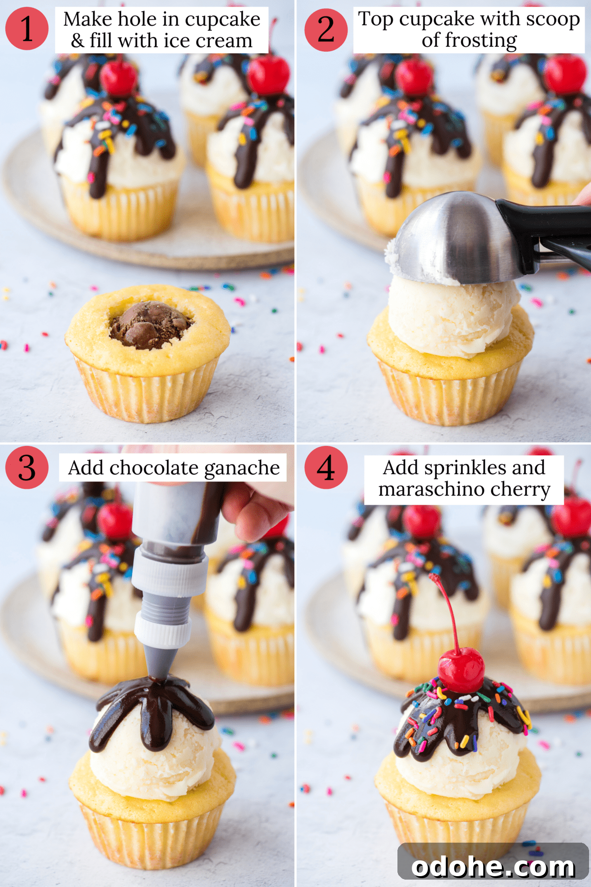 Ice Cream Cupcakes Recipe: Creamy No-Bake Dessert Cups 7 how to assemble ice cream cupcakes collage