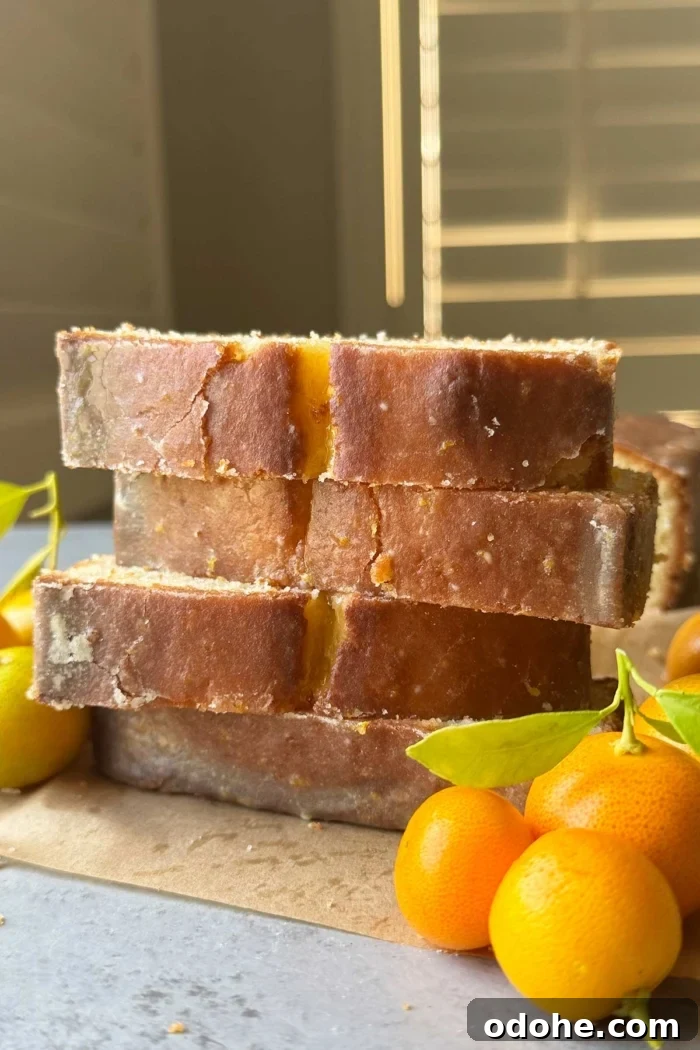 close up of glazed calamansi filipino pound cake.