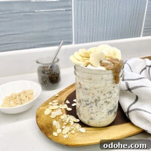 Creamy Almond Butter Overnight Oats Recipe 5 jar of almond butter overnight oats on a kitchen counter