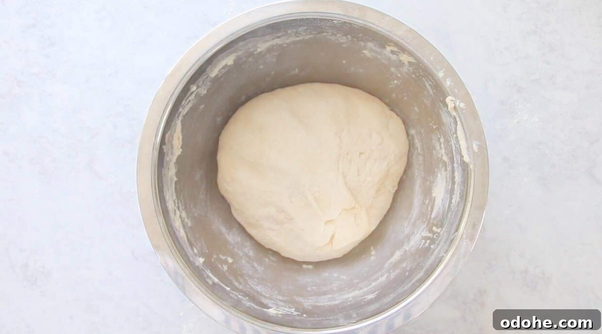 Apple Cinnamon Pull-Apart Bread Recipe 7 Large mixing bowl with unproofed bread dough.
