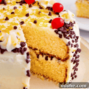 Cannoli Cake Recipe: Ricotta Filling and Chocolate Chips 10 A layered cannoli cake with a slice missing.