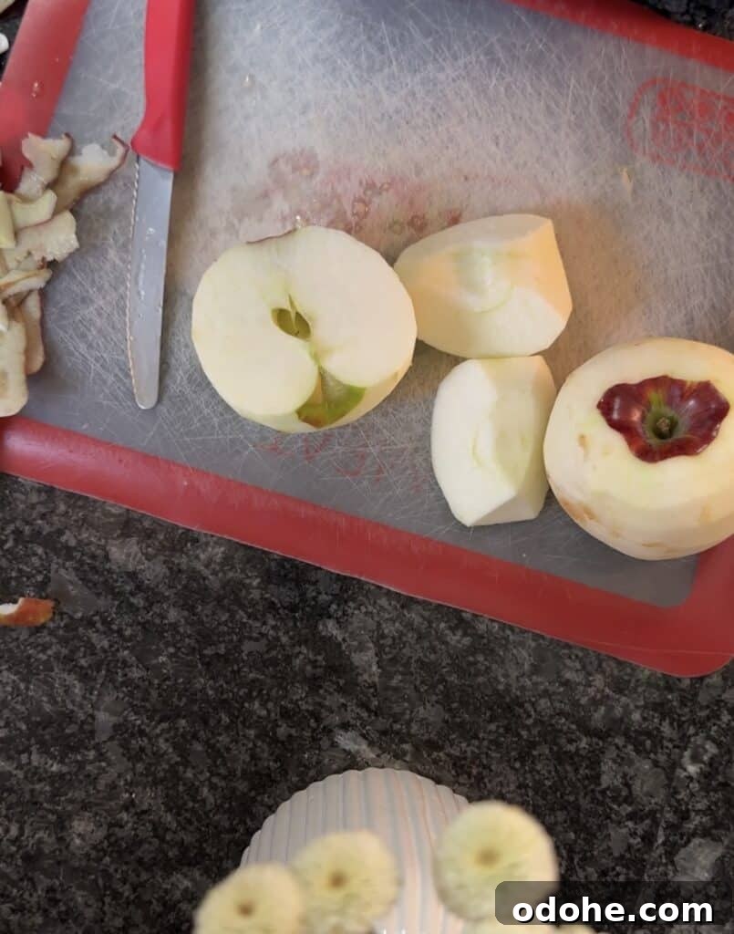 slicing apples on cutting board